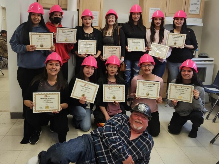 Bunibonibee graduates from MCSC's framers course with guest instructor, Darrell Guest